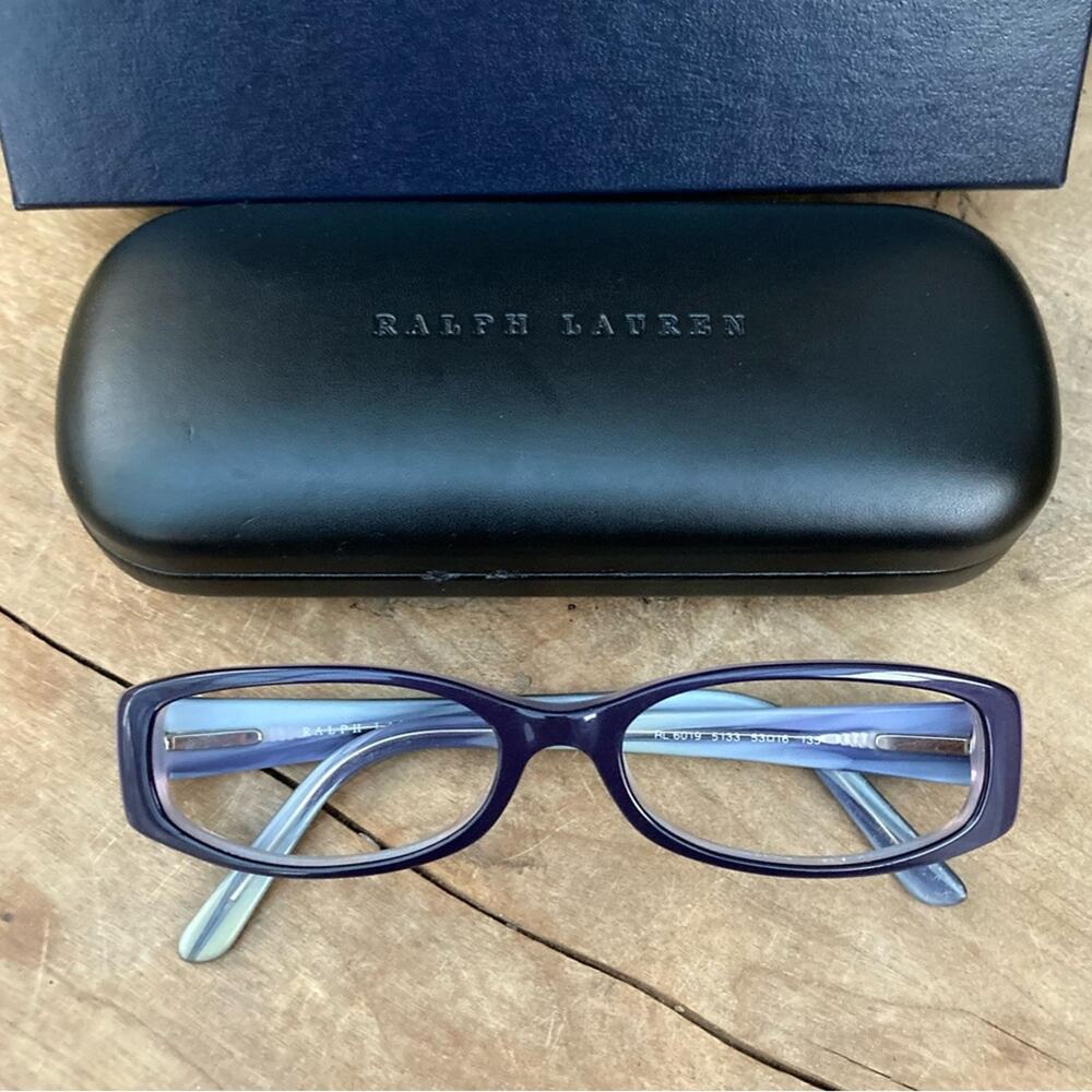 Ralph Lauren reader glasses frames only women two tone Lucite purple with case - Picture 3 of 13